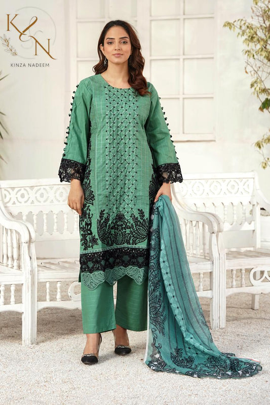 3 Piece Cotton Embroidered Suit-KA846