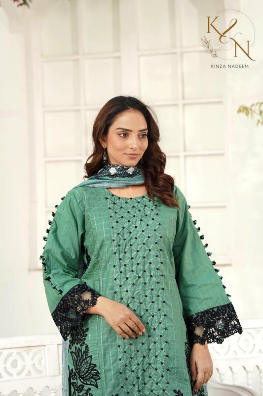 3 Piece Cotton Embroidered Suit-KA846