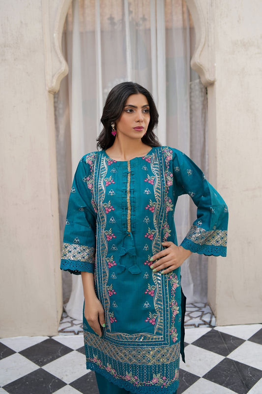 3 Piece Cotton Embroidered Suit-KA871