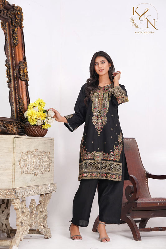 2 Piece Cotton Embroidered Suit-KA0827