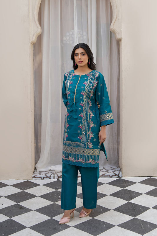 3 Piece Cotton Embroidered Suit-KA871