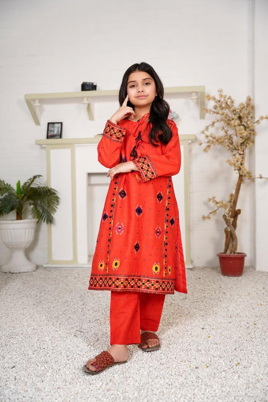 2 Piece Cotton Embroidered Suit