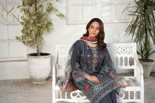 3 Piece Cotton Embroidered Suit-KA854