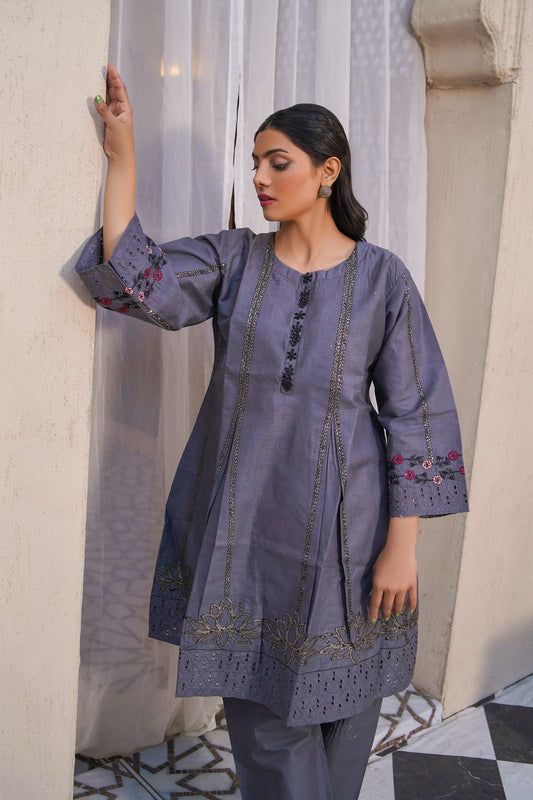 2 Piece Cotton Embroidered Fork-KA926