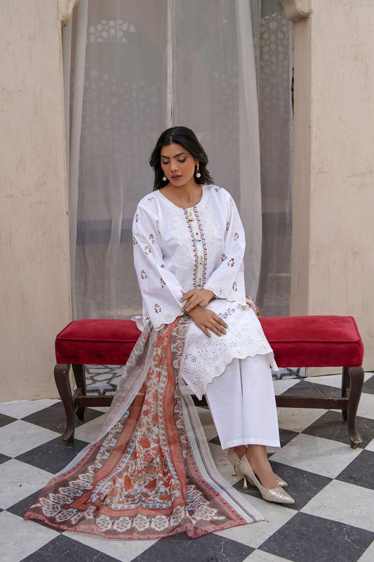 3 Piece Cotton Embroidered Suit-KA940