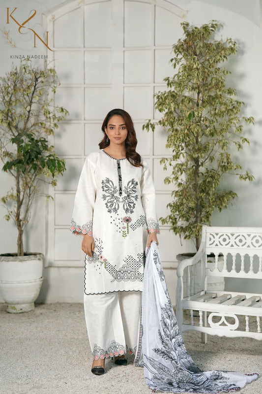 3 Piece Cotton Embroidered Suit-KA904