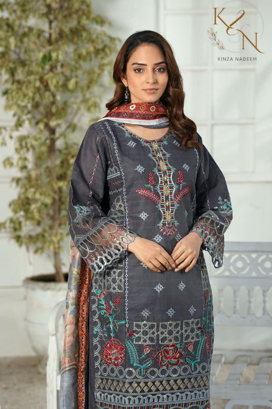 3 Piece Cotton Embroidered Suit-KA854