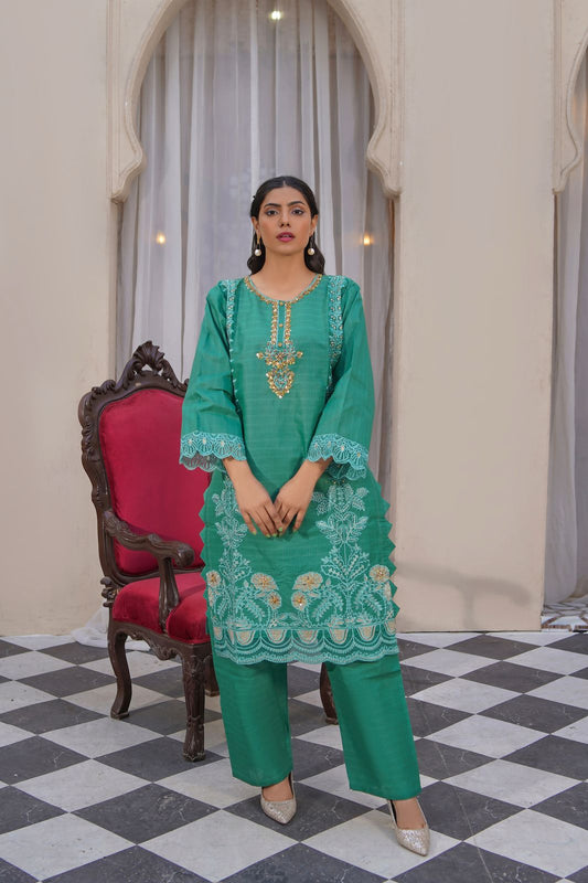 2 Piece Cotton Embroidered Suit-KA910